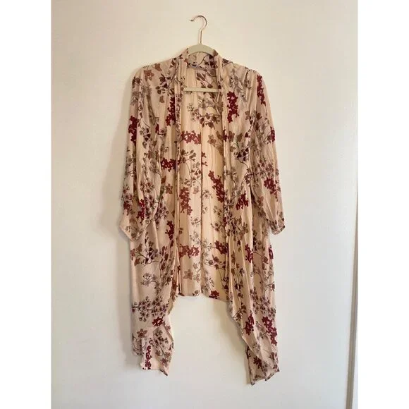 Patrons Of Peace Women’s Pink Floral Open-front Kimono Cardigan Size M - Picture 1 of 7